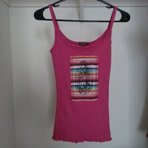 Vintage Y2K Eco-Ganik Hot Pink Ribbed Tank Top with Graphic Size Small